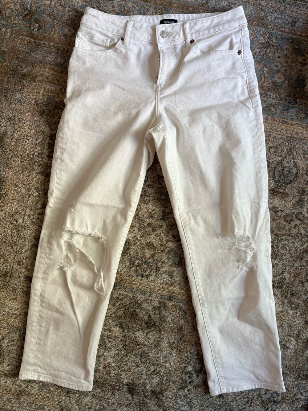Express White Distressed Boyfriend Jeans